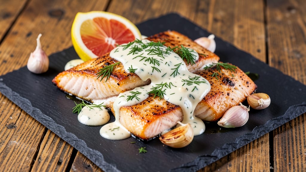 Baked Salmon with Sour Cream Dill Sauce Recipe: Flaky Fish Paired With Cool, Herby Tang