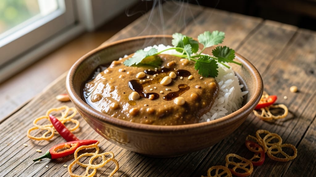 Authentic Indonesian Peanut Sauce Recipe: Nutty Depth and Crunchy Celery Topping