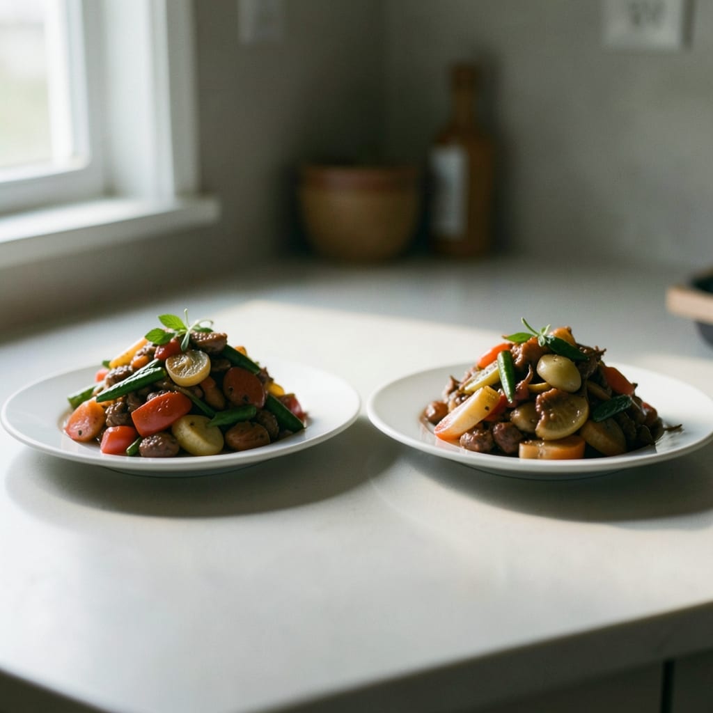 Two versions of the same dish, side by side